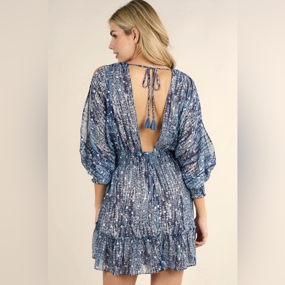 LOVESTITCH
Feather Print Split Sleeve Mini Dress - Picture 3 of 9